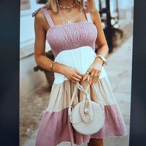 071. Multicolor Smocked Color Block Sleeveless Mini Dress  Size S